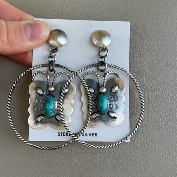 Butterfly Sterling Silver and Turquoise Earrings. Artist:...
